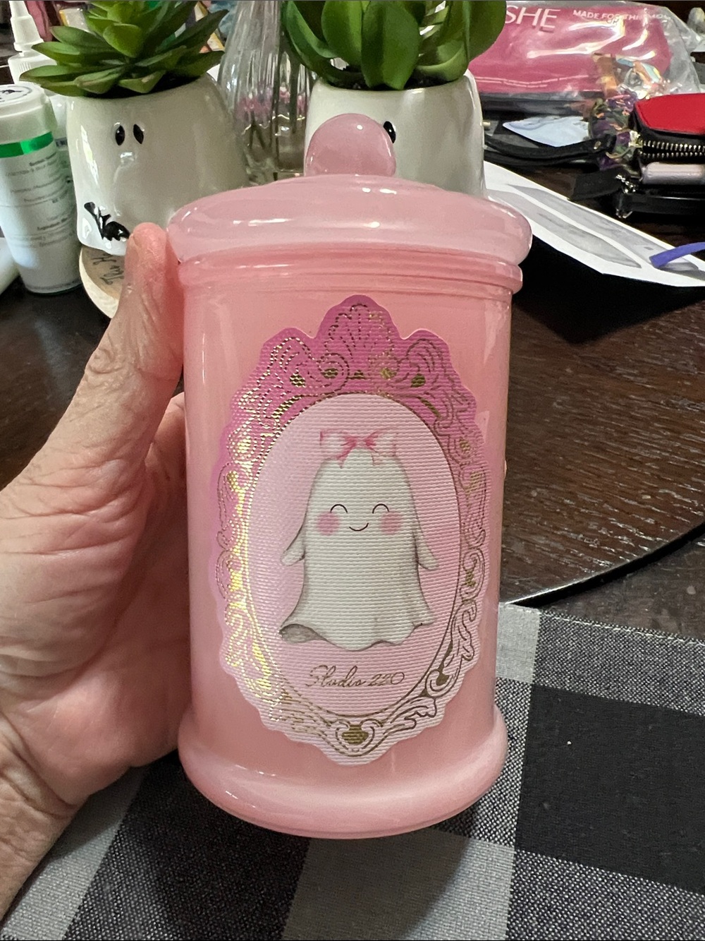 Pink Kawaii Ghost candle Jar with Lid
